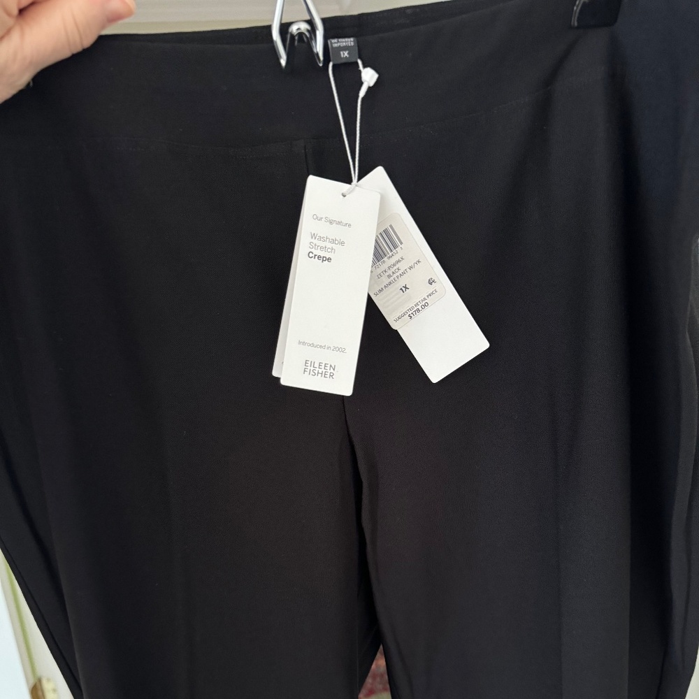 Eileen Fisher NWT Signature Slim Ankle Pant Black Stretch Crepe 1X